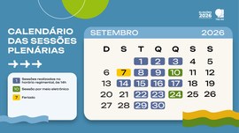 Em setembro, serão realizadas quinze sessões, sendo treze presenciais e duas virtuais.