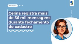 Card horizontal em fundo azul-claro com o texto “Celina registra mais de 36 mil mensagens durant...
