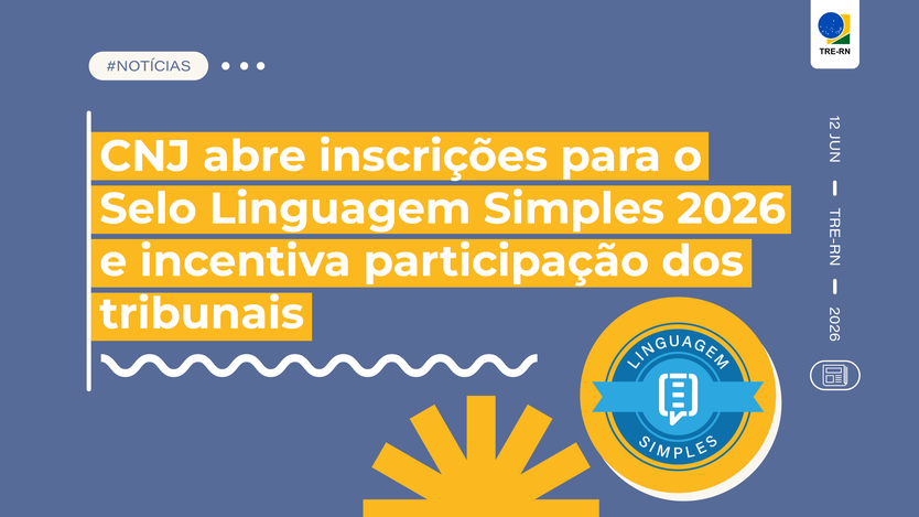 O card retangular possui um fundo azul-claro acinzentado. CNJ abre inscrições para o Selo Lingua...