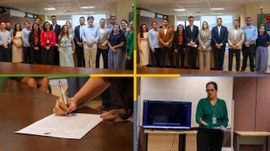 Montagem com quatro fotografias registradas em ambiente institucional do TRE-RN. Nas duas imagen...