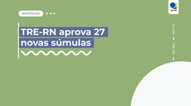 A imagem é um card institucional do TRE-RN com fundo verde-claro e elementos gráficos brancos e ...