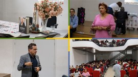 #Acessibilidade #ParaTodosVerem | Montagem com quatro fotografias de um evento em auditório. Na ...