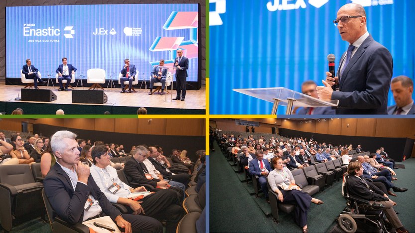 #ParaTodosVerem | #Acessibilidade: Montagem com quatro fotos de um evento institucional em audit...