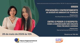 #Acessibilidade #ParaTodosVerem | Card institucional do TRE-RN em tons de azul, verde e bege div...