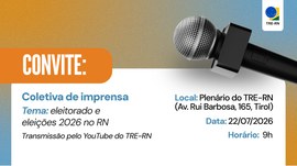#Acessibilidade #ParaTodosVerem | Card de convite do TRE-RN para uma coletiva de imprensa. O fun...