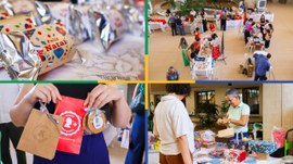 Imagem em formato de mosaico com quatro fotografias da Feirinha Natalina do TRE-RN.
No canto su...