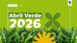 Peça informativa do TRE-RN sobre o Abril Verde 2026. A imagem possui fundo verde-claro com uma b...