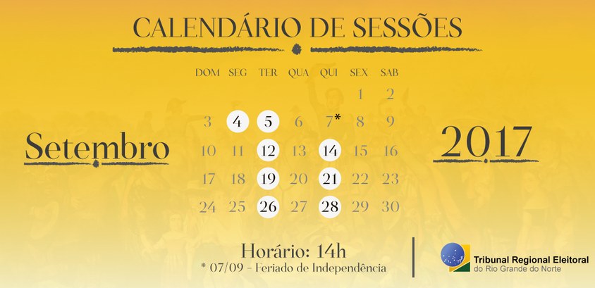 Confira o calendário das sessões plenárias de setembro no TRE-RN Confira o calendário das sessões plenárias de setembro no TRE-RN