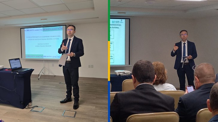 EnAJUS 2025 Conta com Apresentação de Estudo sobre Desempenho Organizacional no TRE/RN O Secretário Judiciário, João Paulo de Araújo, esteve no evento representando o TRE-RN