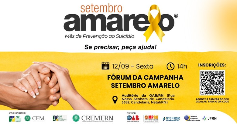 Fórum Setembro Amarelo sobre Saúde Mental e Prevenção ao Suicídio abre inscrições Inscreva-se através do preenchimento do google forms; o público que deseja participar deve levar...
