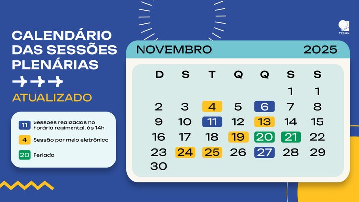 Sessões presenciais ocorrerão às 14h e sessões eletrônicas seguem distribuídas ao longo do mês.