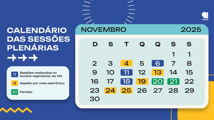 Em novembro, oito sessões serão realizadas, sendo três presenciais e cinco por meio eletrônico