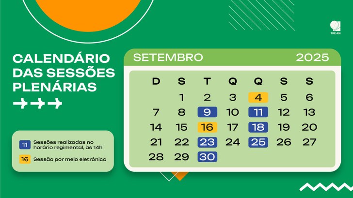 Sessões plenárias: calendário de setembro está disponível Em setembro ocorrerão oito sessões, sendo duas por meio eletrônico