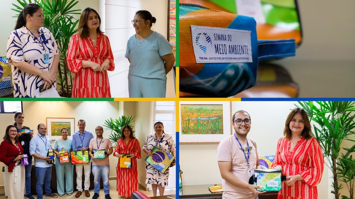 TRE-RN realiza entrega dos prêmios da Semana do Meio Ambiente Brindes sustentáveis produzidos com materiais reutilizados foram entregues a servidores e estagi...